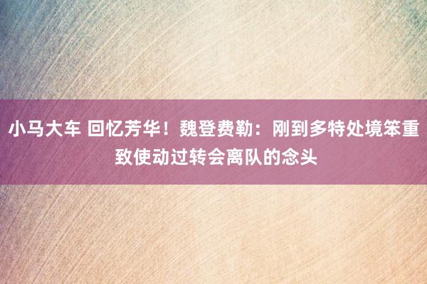 小马大车 回忆芳华！魏登费勒：刚到多特处境笨重 致使动过转会离队的念头